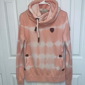 Wanakome Cowl Neck Hoodie Womens Size M Hooded Sweatshirt Pink White Tie Dye
